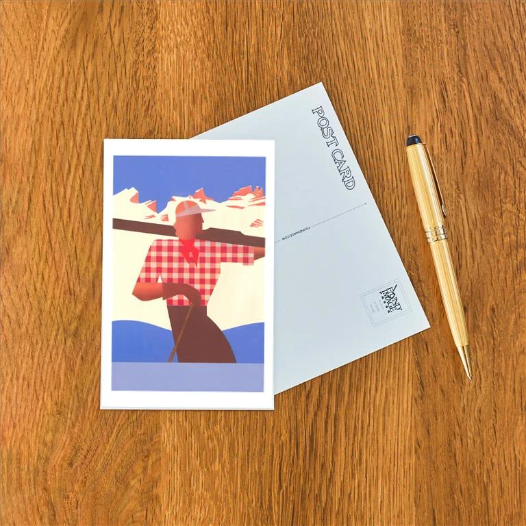 WS-121 Abstract Skier in Checked Shirt - Vintage Image Postcard, Pack of 10