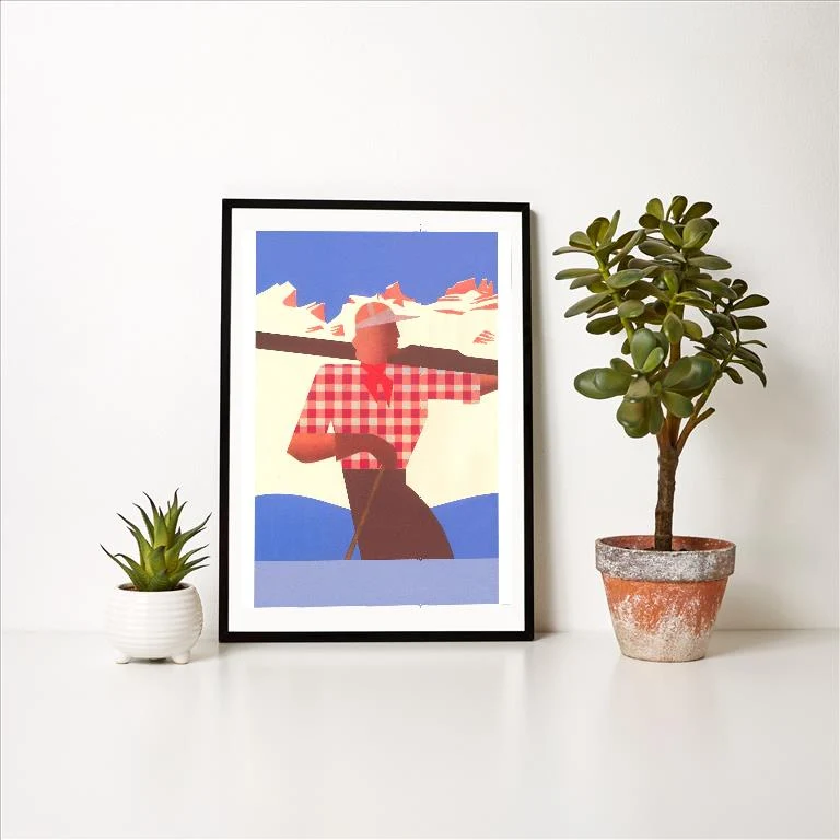 WS-121 Abstract Skier in Checked Shirt - Vintage Image Art Print, Individual Print