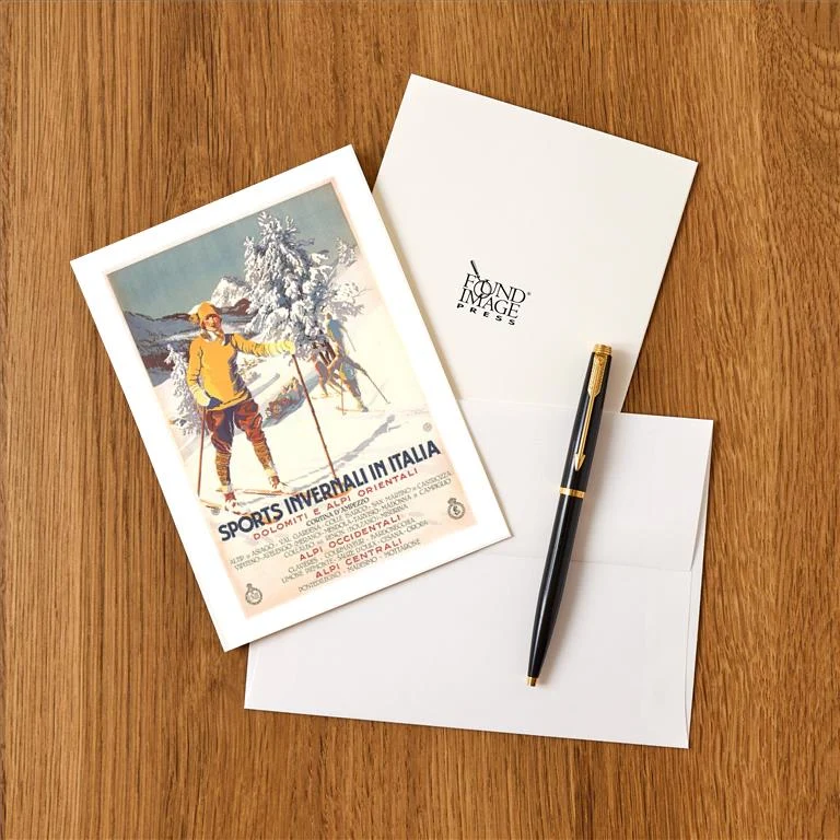 WS-183 Winter Sports in Italy - Vintage Image Greeting Card, Pack of 4