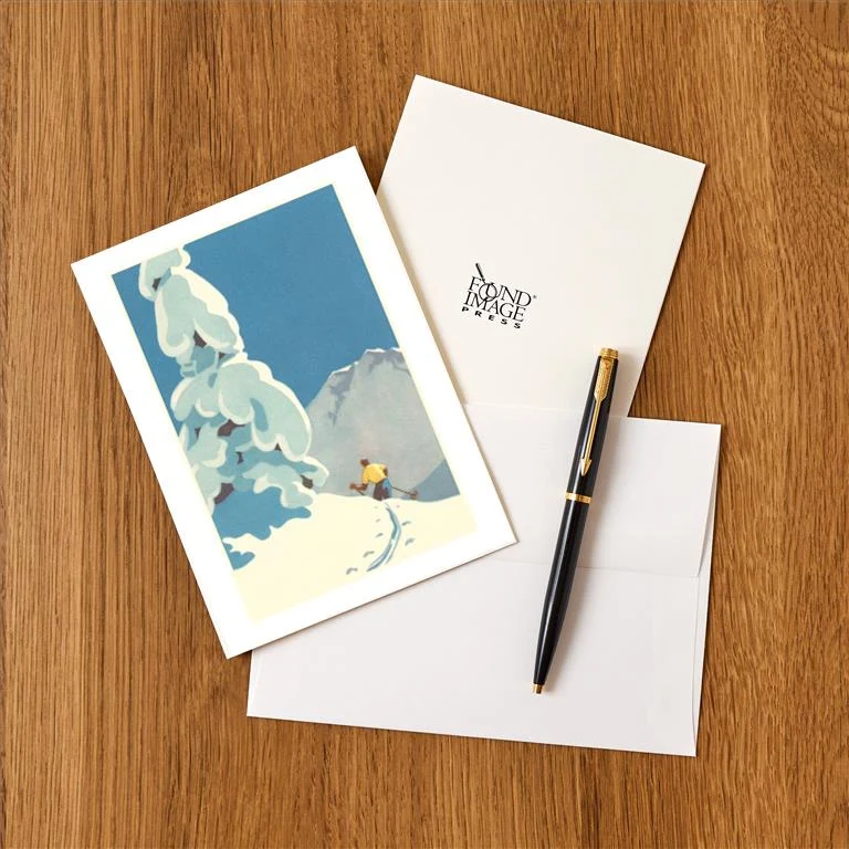 WS-14 Skier, Graphics - Vintage Image Greeting Card, Pack of 4