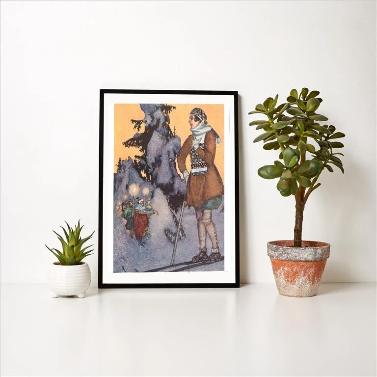 WS-112 Fashionable Woman on Skis Awaiting Procession - Vintage Image Art Print, Individual Print