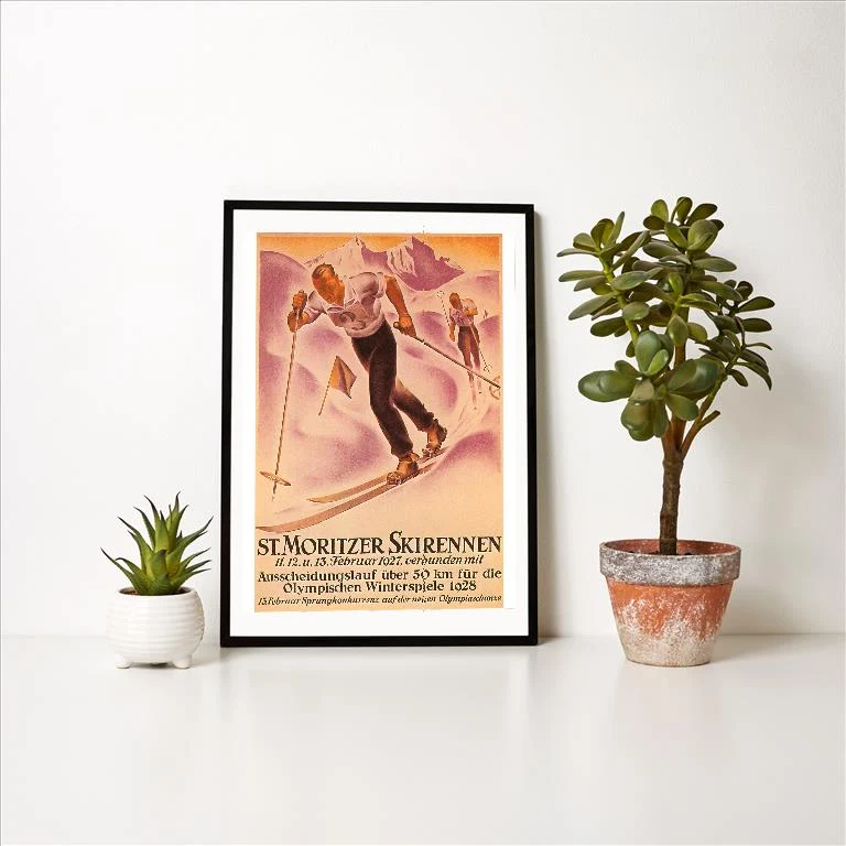 WS-38 St. Moritz Ski Run, 1928 - Vintage Image Art Print, Individual Print