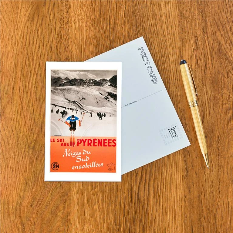 WS-147 Ski the Pyrenees - Vintage Image Postcard, Pack of 10