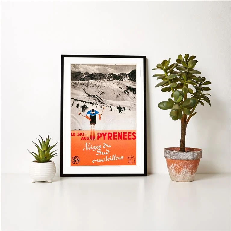 WS-147 Ski the Pyrenees - Vintage Image Art Print, Individual Print