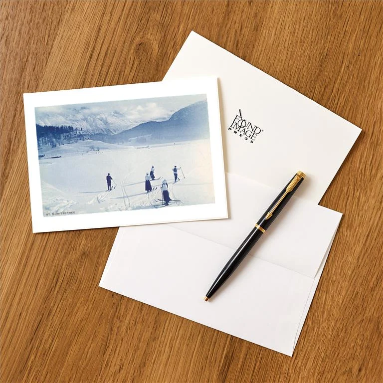 WS-106 Cross-Country Skiing in the Alps - Vintage Image Greeting Card, Pack of 4