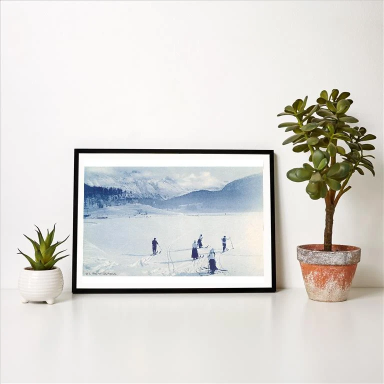 WS-106 Cross-Country Skiing in the Alps - Vintage Image Art Print, Individual Print