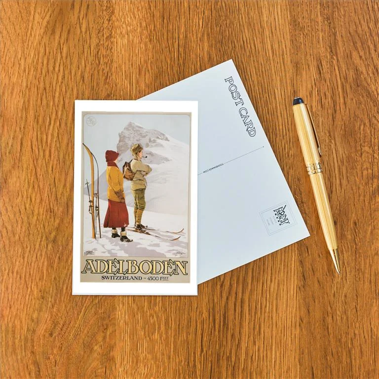 WS-134 Old Time Skiers, Adelboden, Switzerland - Vintage Image Postcard, Pack of 10
