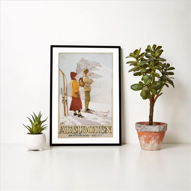 WS-134 Old Time Skiers, Adelboden, Switzerland - Vintage Image Art Print, Individual Print