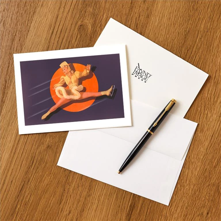 WS-93 Ice Dancer Doing Splits - Vintage Image Greeting Card, Pack of 4