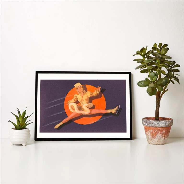 WS-93 Ice Dancer Doing Splits - Vintage Image Art Print, Individual Print