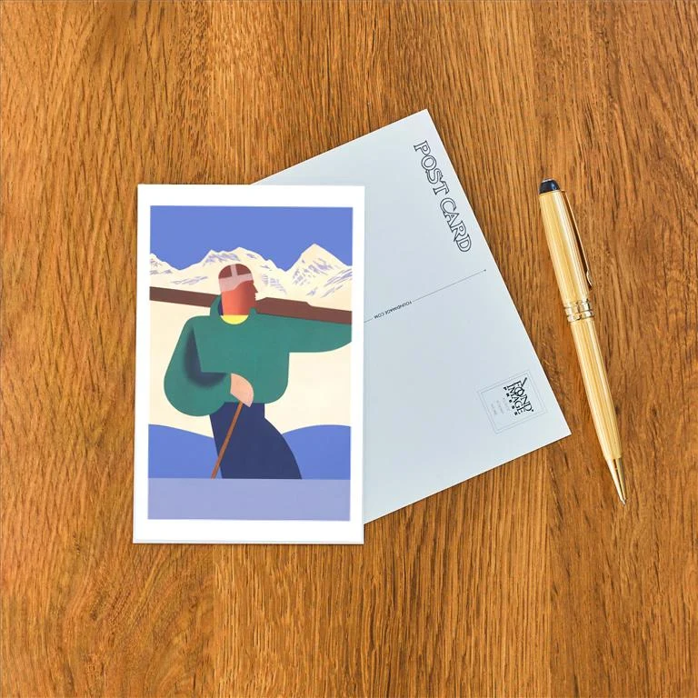 WS-120 Stylized Skier in Mountains - Vintage Image Postcard, Pack of 10