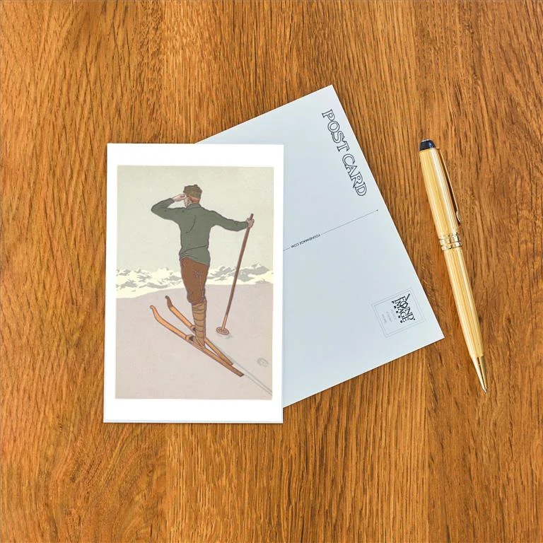 WS-115 Skier Looking out over Mountains - Vintage Image Postcard, Pack of 10