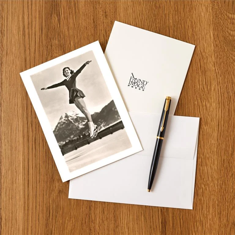 WS-04 Figure Skater Doing Jump - Vintage Image Greeting Card, Pack of 4