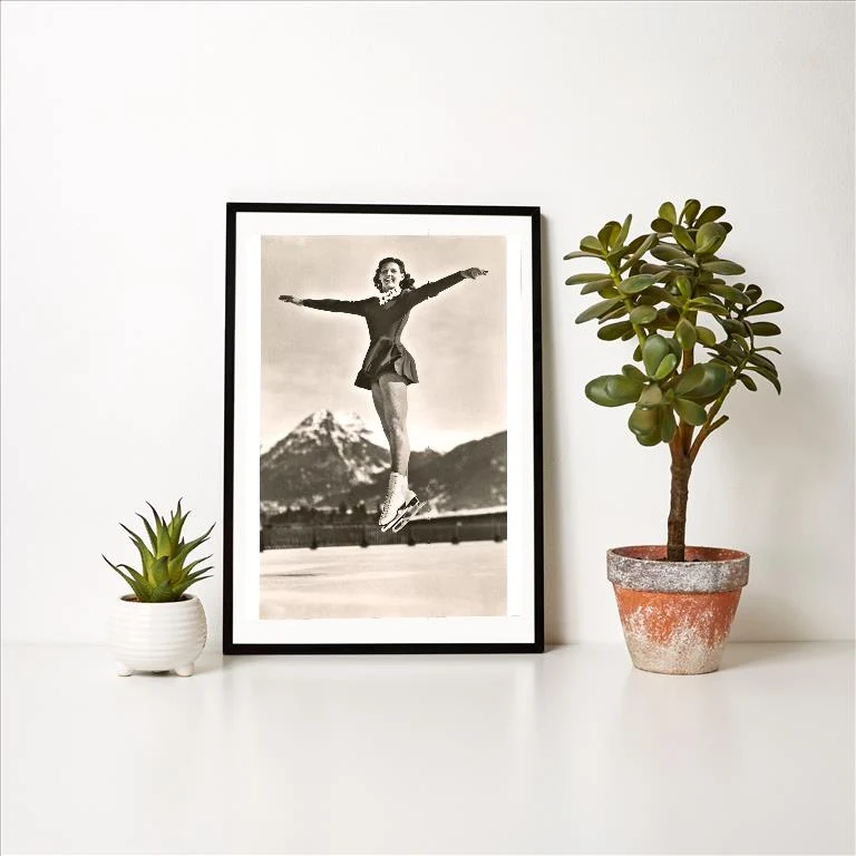 WS-04 Figure Skater Doing Jump - Vintage Image Art Print, Individual Print