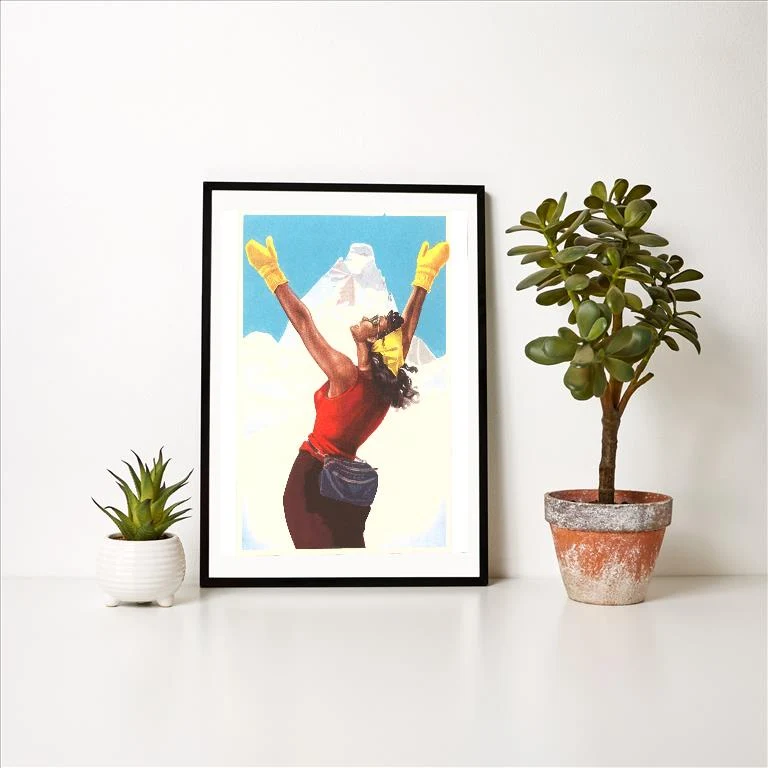 WS-156 Jubilant Woman in Snow - Vintage Image Art Print, Individual Print