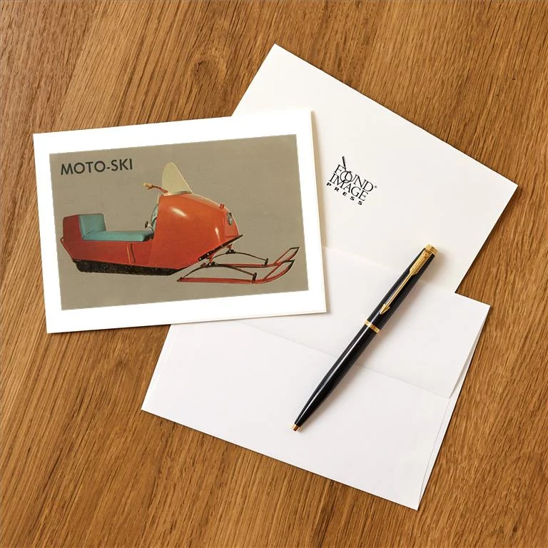 WS-151 Moto-Ski, Early Snomobile - Vintage Image Greeting Card, Pack of 4