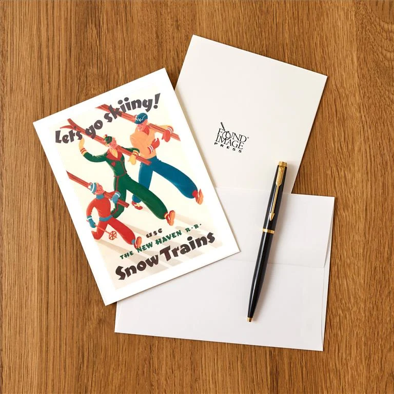 WS-167 Let's Go Skiing Poster - Vintage Image Greeting Card, Pack of 4
