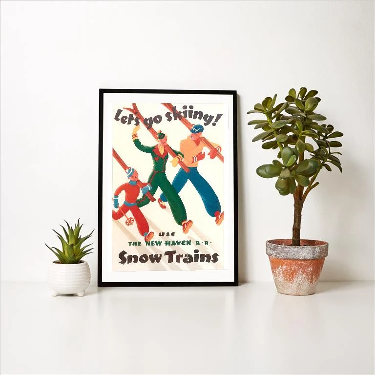 WS-167 Let's Go Skiing Poster - Vintage Image Art Print, Individual Print