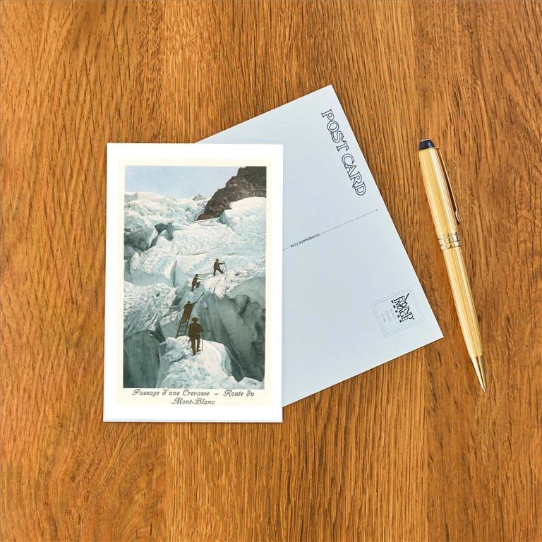 WS-161 Crossing a Crevasse, Mont-Blanc Route - Vintage Image Postcard, Pack of 10