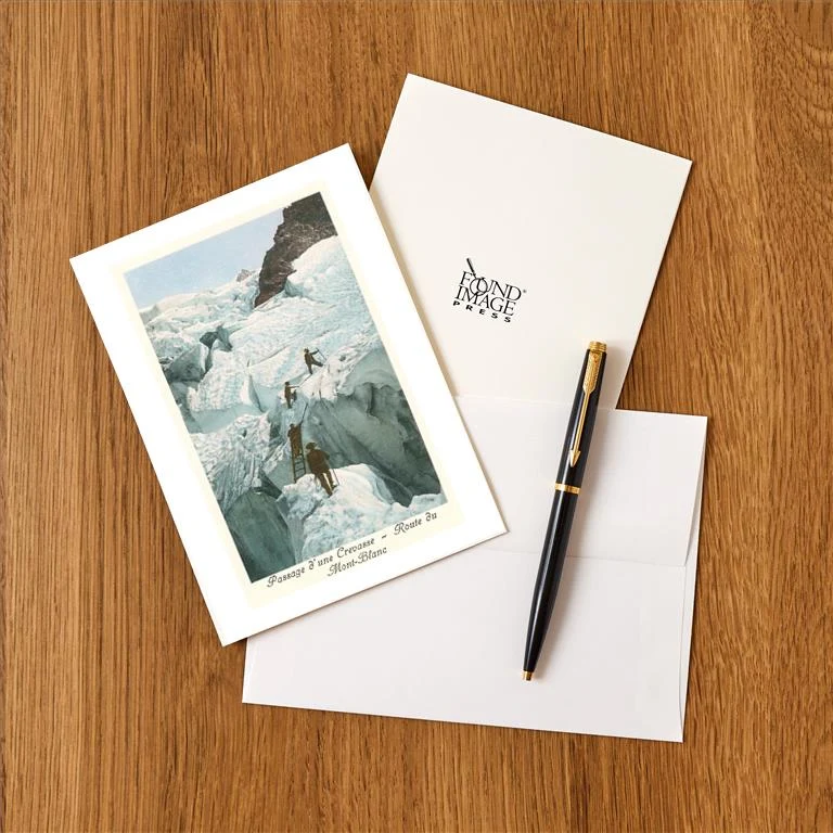 WS-161 Crossing a Crevasse, Mont-Blanc Route - Vintage Image Greeting Card, Pack of 4