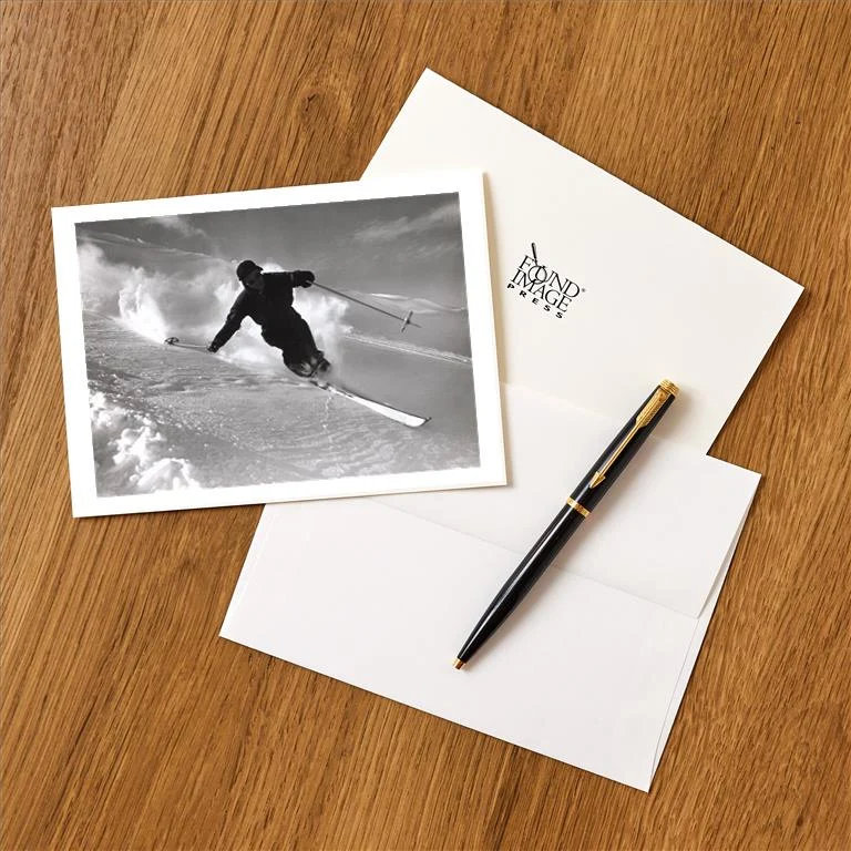 WS-196 Skiing in Powder - Vintage Image Greeting Card, Pack of 4