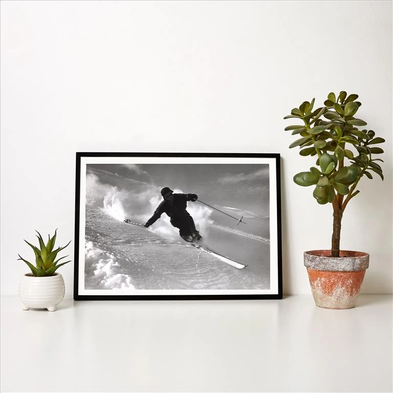 WS-196 Skiing in Powder - Vintage Image Art Print, Individual Print