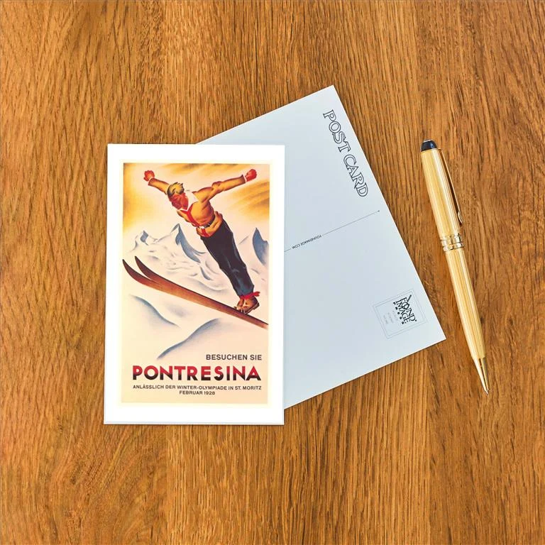 WS-46 Visit Pontresina Ski Poster - Vintage Image Postcard, Pack of 10