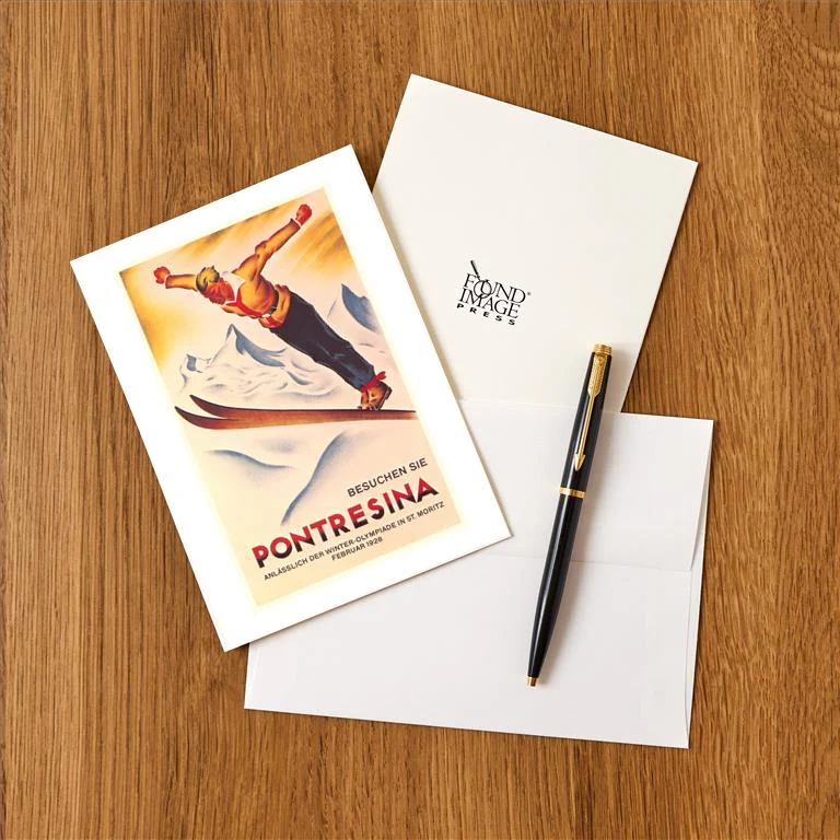 WS-46 Visit Pontresina Ski Poster - Vintage Image Greeting Card, Pack of 4
