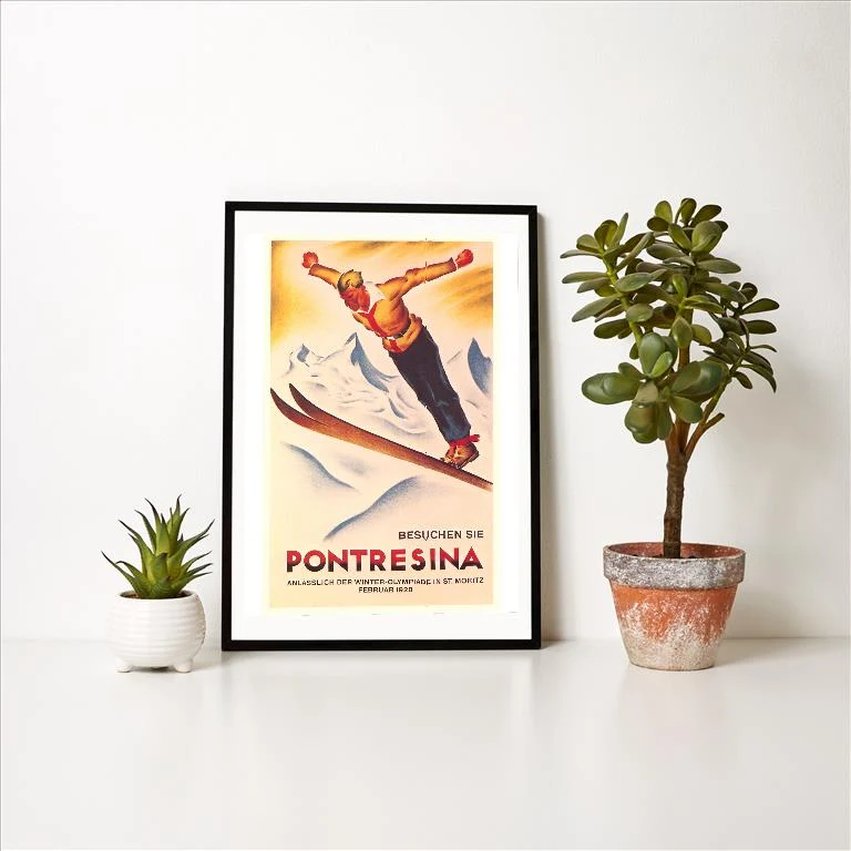 WS-46 Visit Pontresina Ski Poster - Vintage Image Art Print, Individual Print