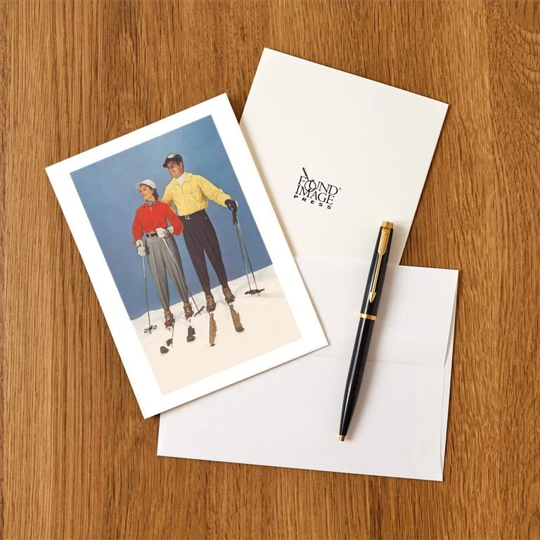 WS-59 Couple Modeling Fifties Skiwear - Vintage Image Greeting Card, Pack of 4