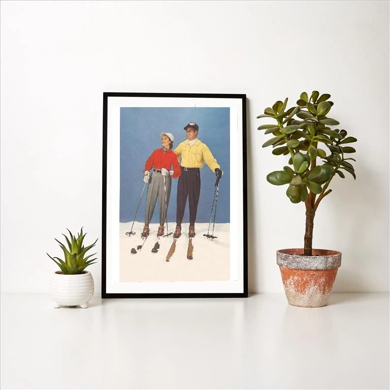 WS-59 Couple Modeling Fifties Skiwear - Vintage Image Art Print, Individual Print