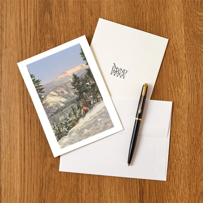 WS-94 Skier in Rough Terrain - Vintage Image Greeting Card, Pack of 4