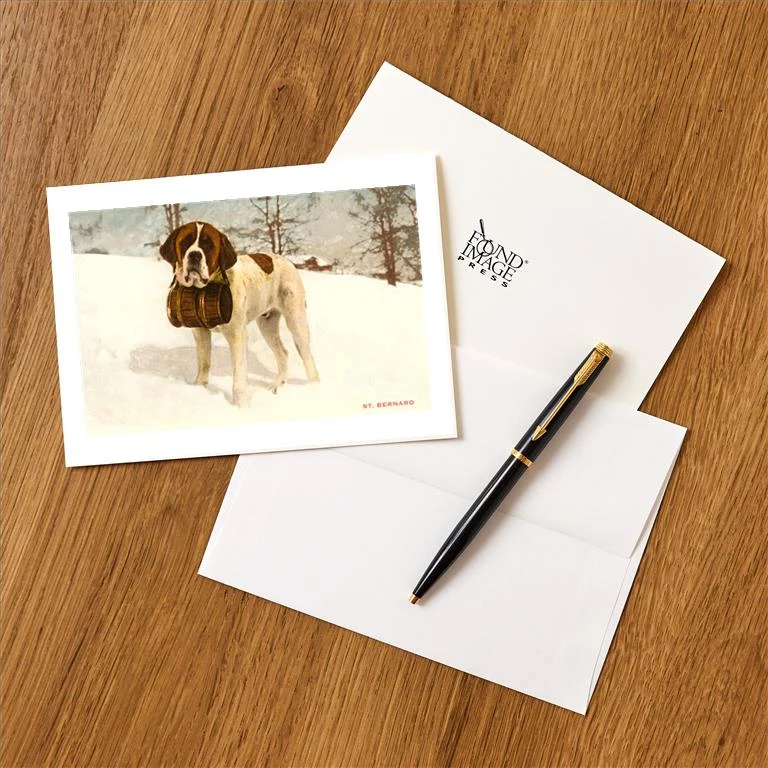 WS-15 St. Bernard with Rescue Keg - Vintage Image Greeting Card, Pack of 4