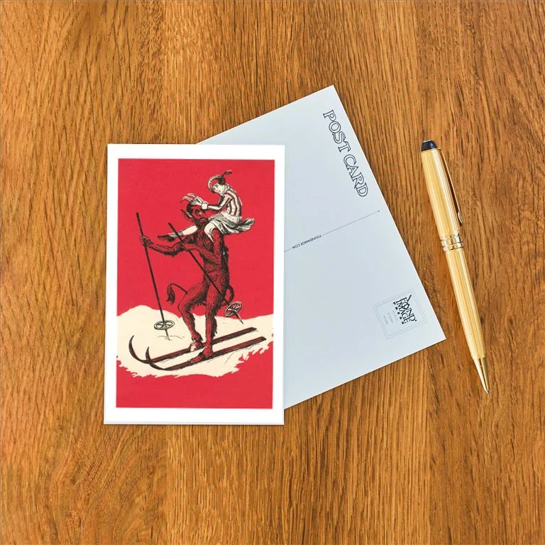 WS-143 Woman Riding Skiing Devil - Vintage Image Postcard, Pack of 10