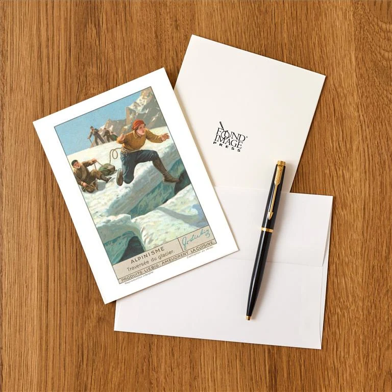WS-180 Jumping over Crevasse - Vintage Image Greeting Card, Pack of 4