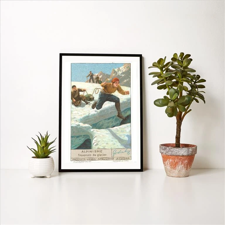 WS-180 Jumping over Crevasse - Vintage Image Art Print, Individual Print