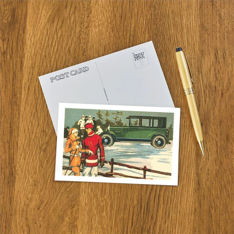 WS-107 Vintage Touring Car with Skiers - Vintage Image Postcard, Pack of 10