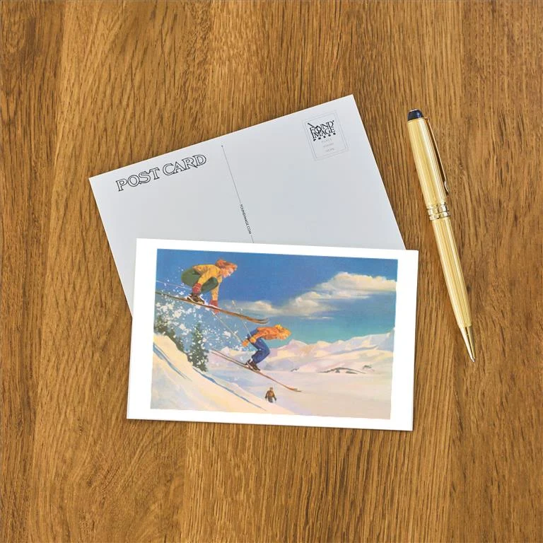 WS-69 Two Women on Skis Leaping Over the Snow - Vintage Image Postcard, Pack of 10
