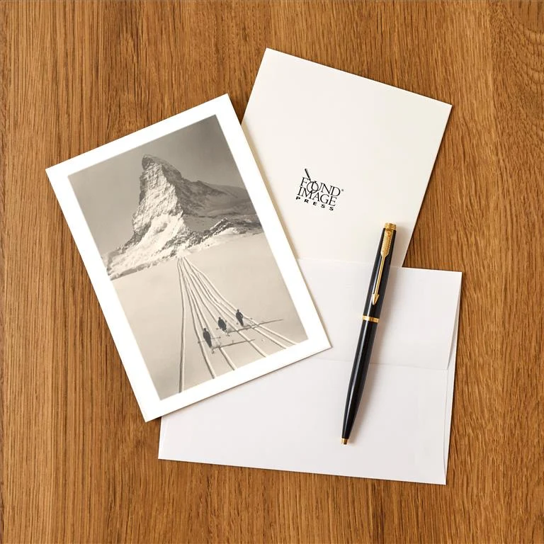 WS-119 Skiers Leaving Matterhorn - Vintage Image Greeting Card, Pack of 4