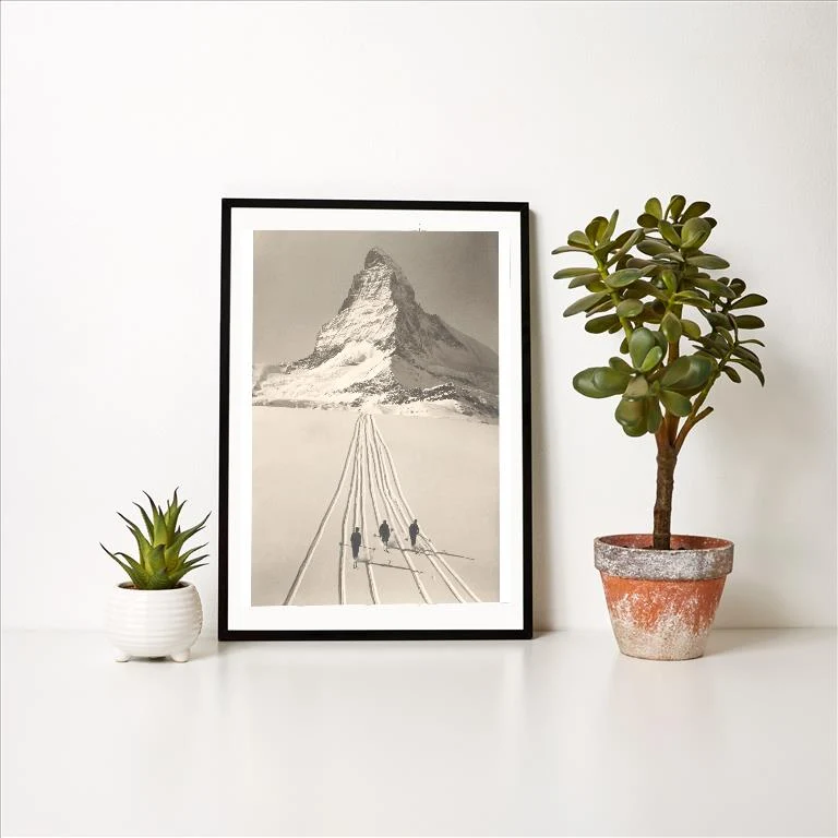 WS-119 Skiers Leaving Matterhorn - Vintage Image Art Print, Individual Print