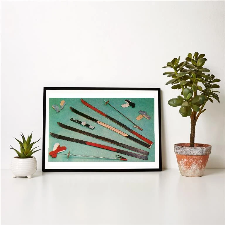 WS-144 Cross-Country Skiing Equipment - Vintage Image Art Print, Individual Print