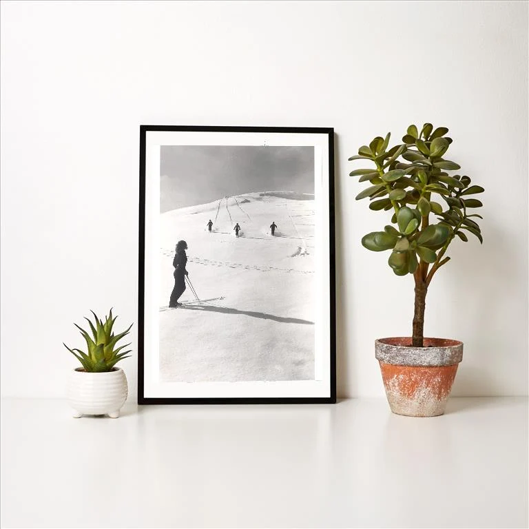 WS-104 Skiers Making Tracks - Vintage Image Art Print, Individual Print