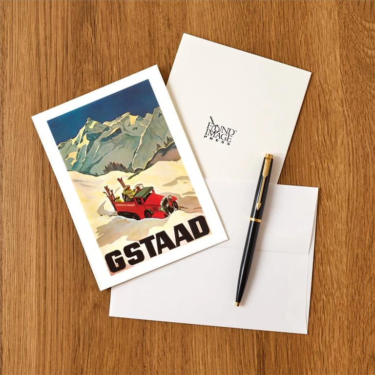 WS-47 Gstaad Ski Poster - Vintage Image Greeting Card, Pack of 4