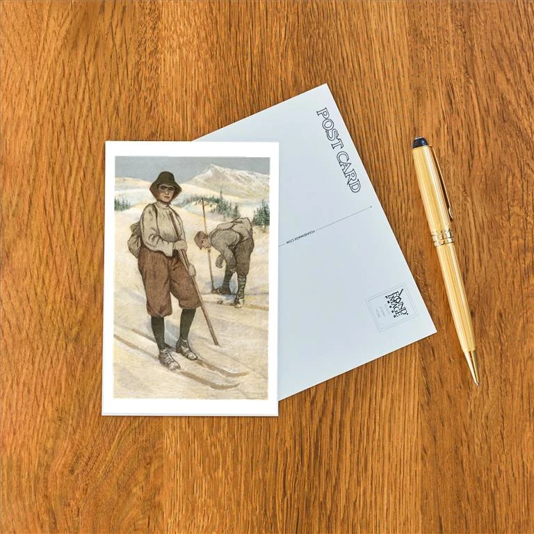 WS-89 Old Fashioned Skiers with Single Poles - Vintage Image Postcard, Pack of 10