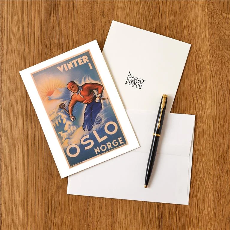 WS-174 Skiing in Oslo, Norway - Vintage Image Greeting Card, Pack of 4