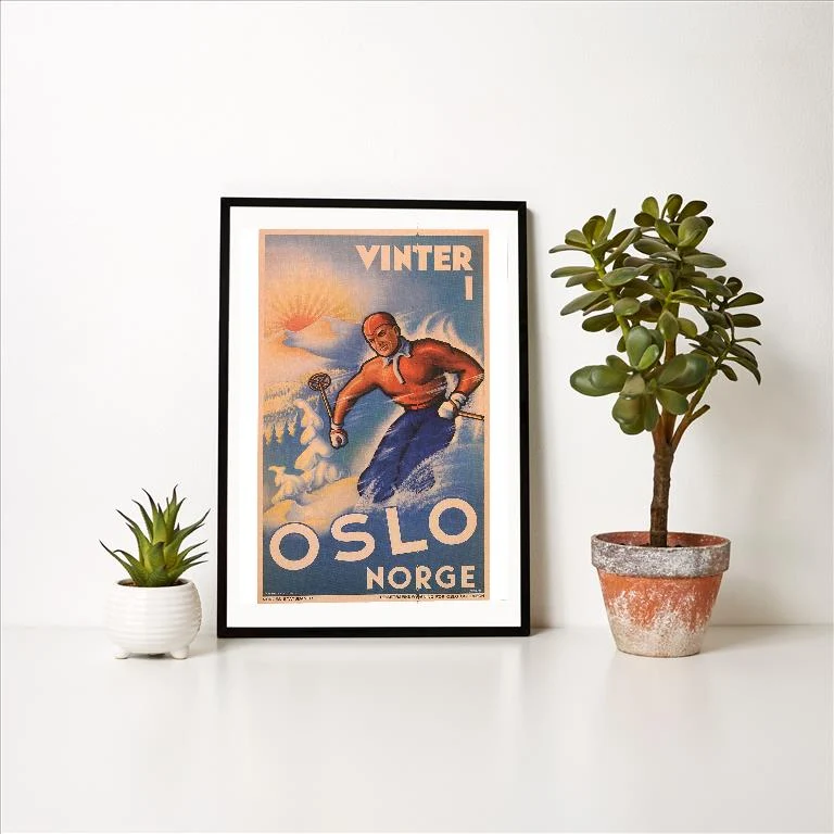 WS-174 Skiing in Oslo, Norway - Vintage Image Art Print, Individual Print