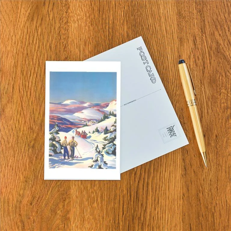 WS-123 Skiers Watching Horse-Drawn Sleigh - Vintage Image Postcard, Pack of 10