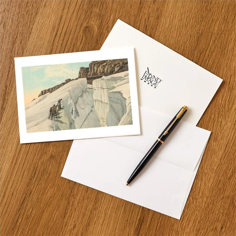 WS-118 Mountain Climbers at Crevasse - Vintage Image Greeting Card, Pack of 4