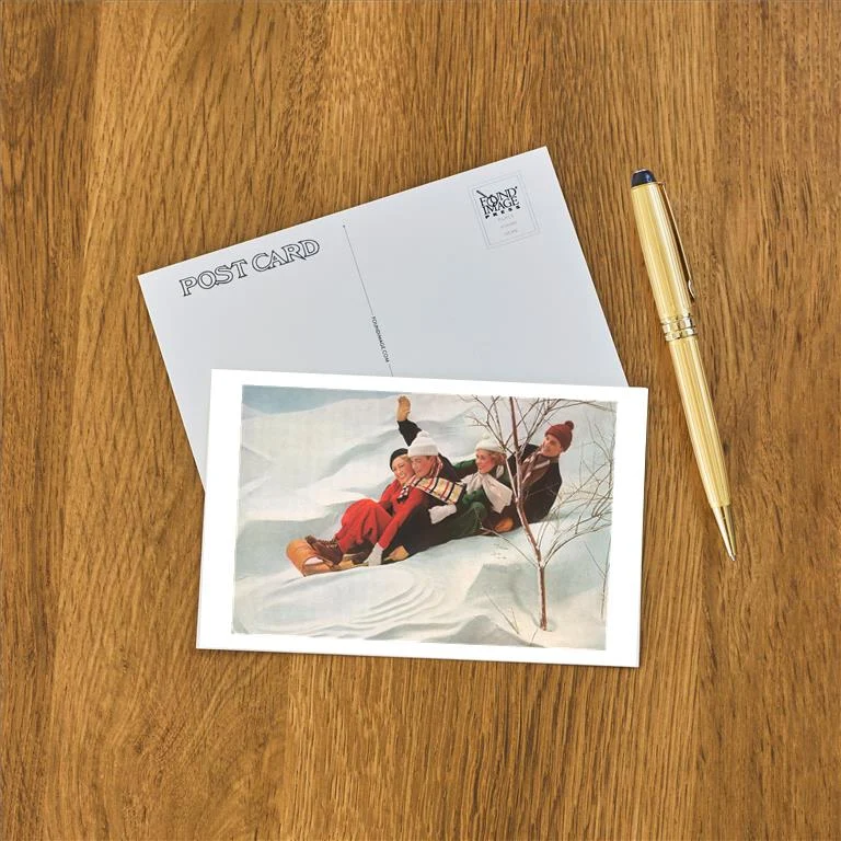 WS-150 Four People on a Toboggan - Vintage Image Postcard, Pack of 10