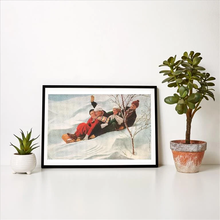 WS-150 Four People on a Toboggan - Vintage Image Art Print, Individual Print